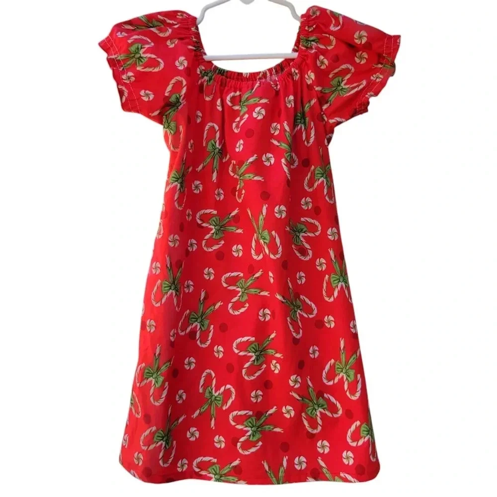 Handmade Boutique-style Girl's 4T Christmas Dress, Red, Candycane Peppermint